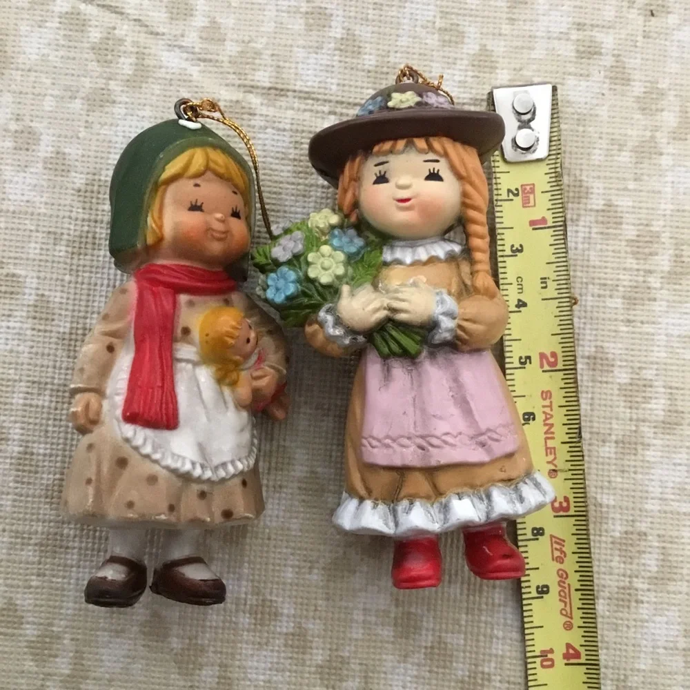 Two Vintage Girl Ornaments Made In Hong Kong